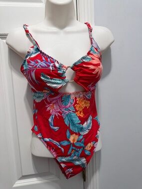 Floral Red one piece swimsuit size small